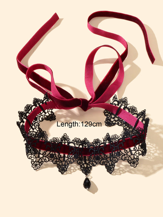 Crimson Veil Velvet Lace Choker