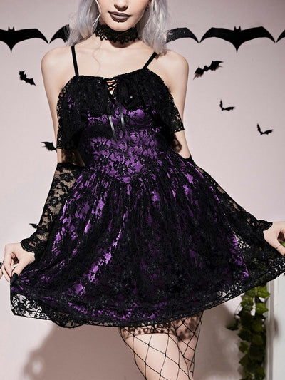 Nightshade Purple Lace Gothic Mini Dress