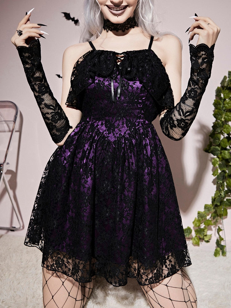 Nightshade Purple Lace Gothic Mini Dress
