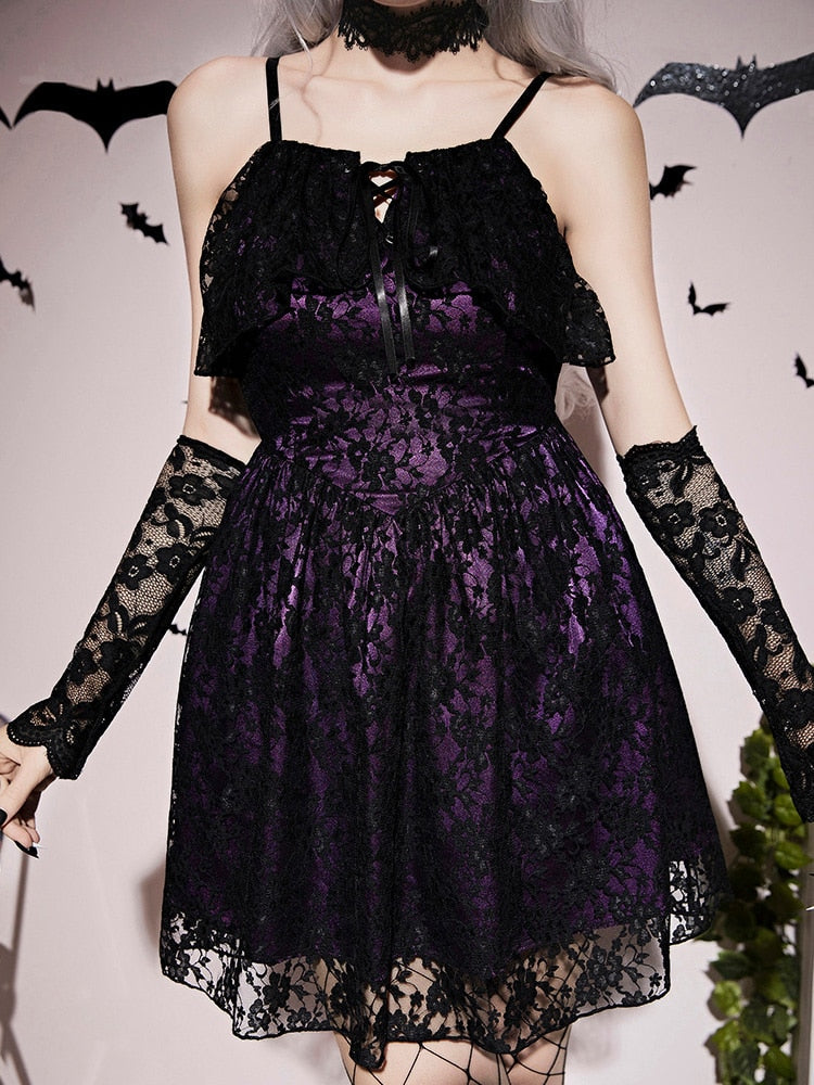 Nightshade Purple Lace Gothic Mini Dress